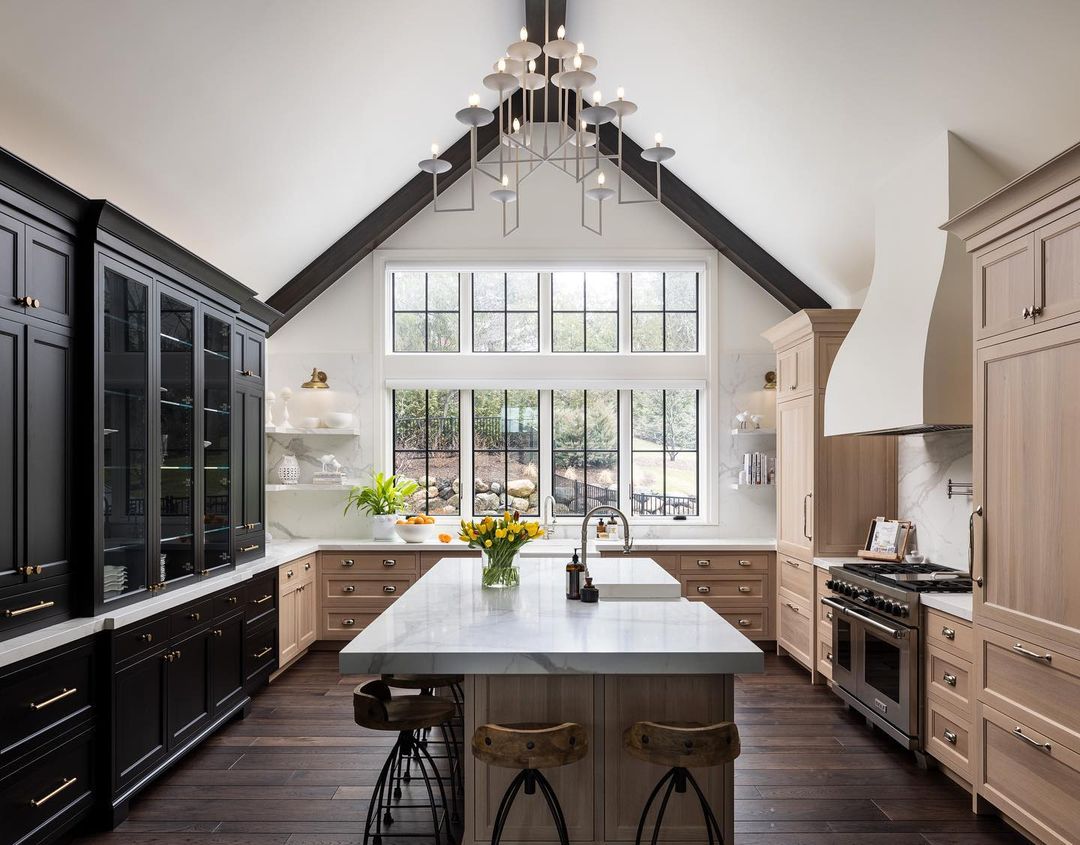 Monochrome Kitchen With a Vaulted Ceiling View