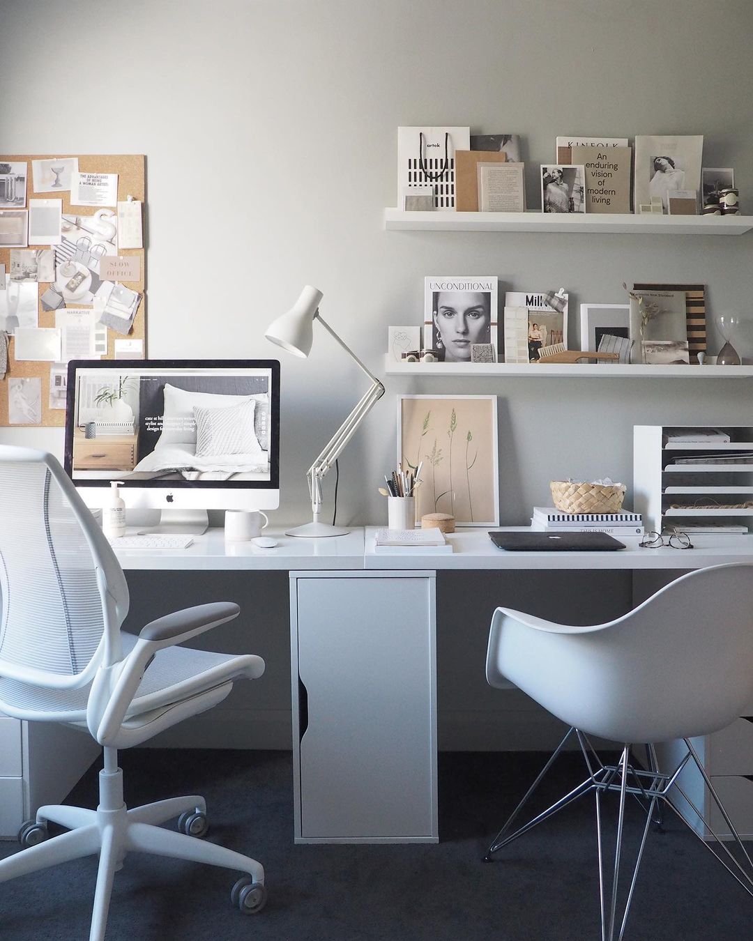 Stylish Home Office with Monochrome Picture Ledge Display