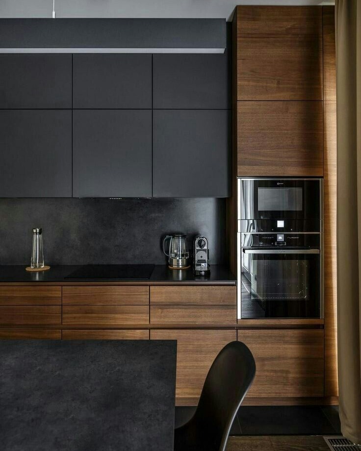 Moody Walnut and Matte Black Cabinets