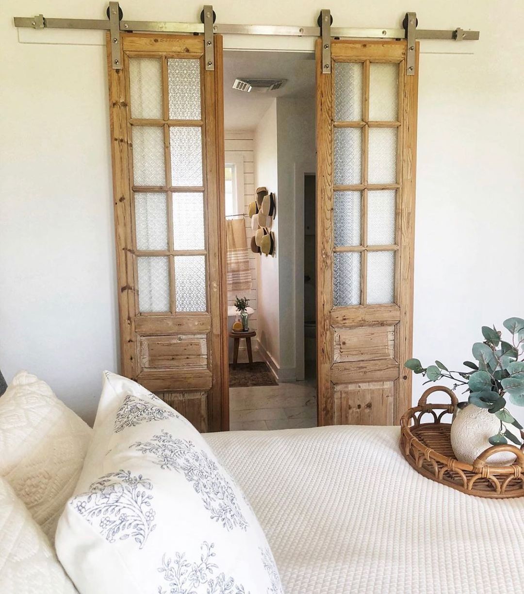 Natural Wood Double Sliding Bathroom Doors