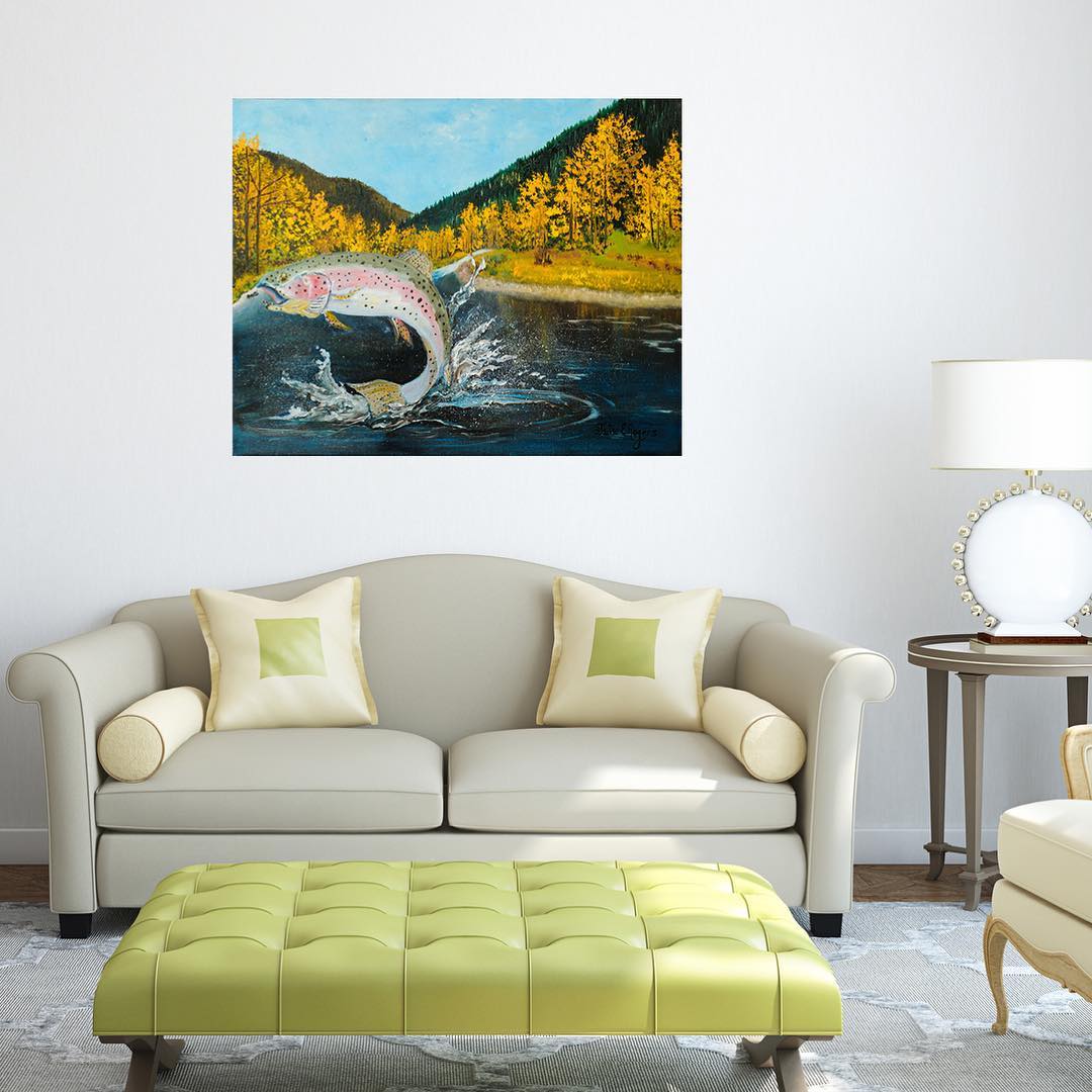 Vibrant Art in Neutral Cabin Space