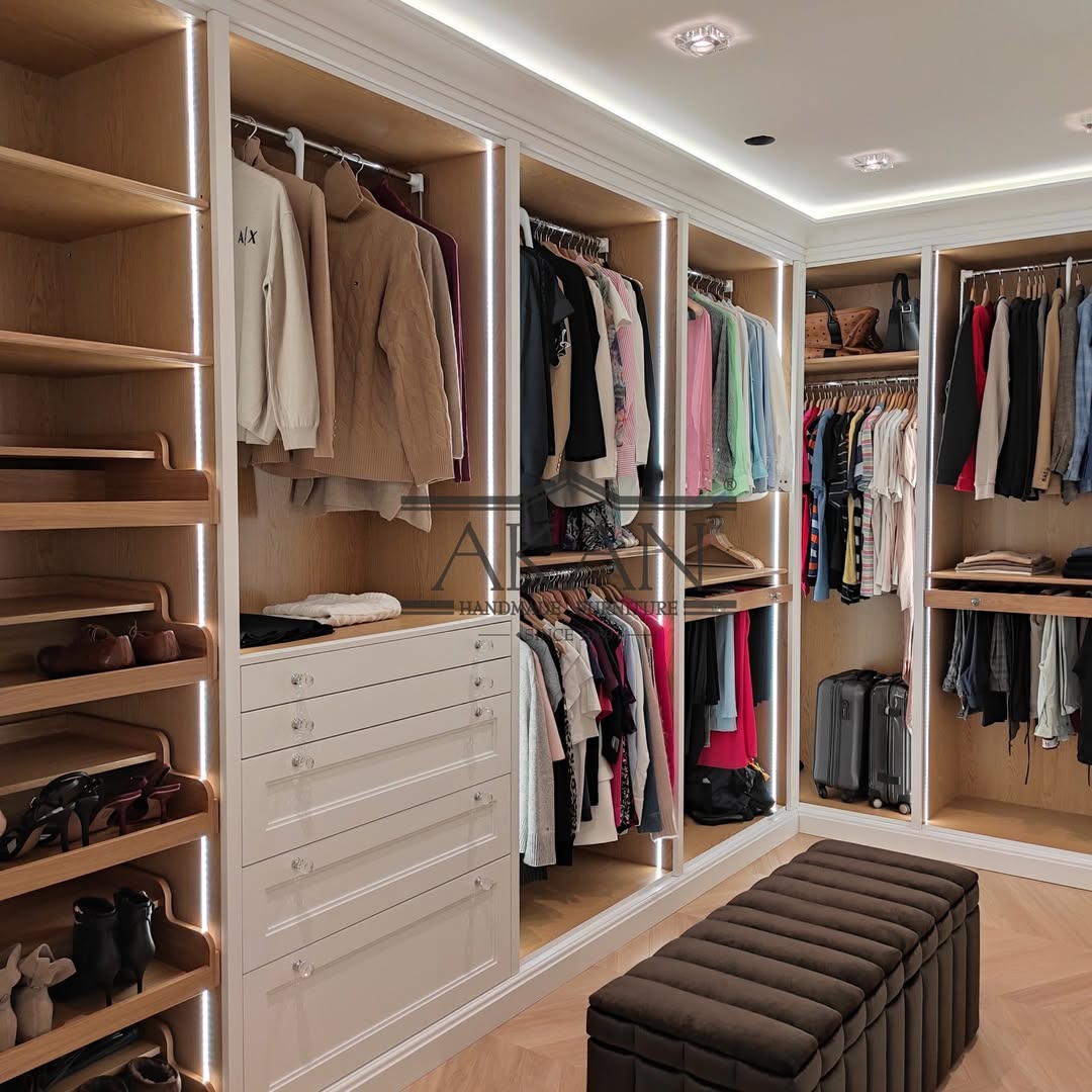 Neutral Closet with Built-In Construction and LED Strips