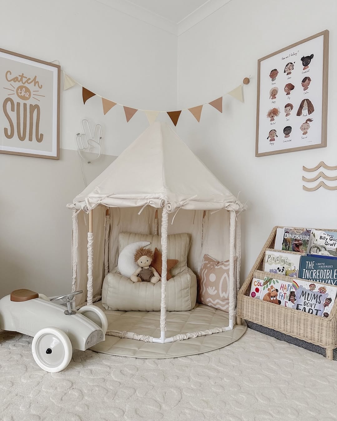 Neutral Playroom With Cozy Hideaway