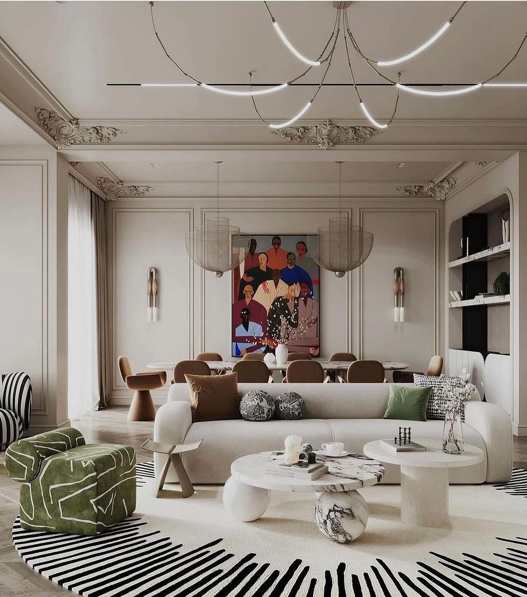 Neutral Eclectic Room with Bold Art