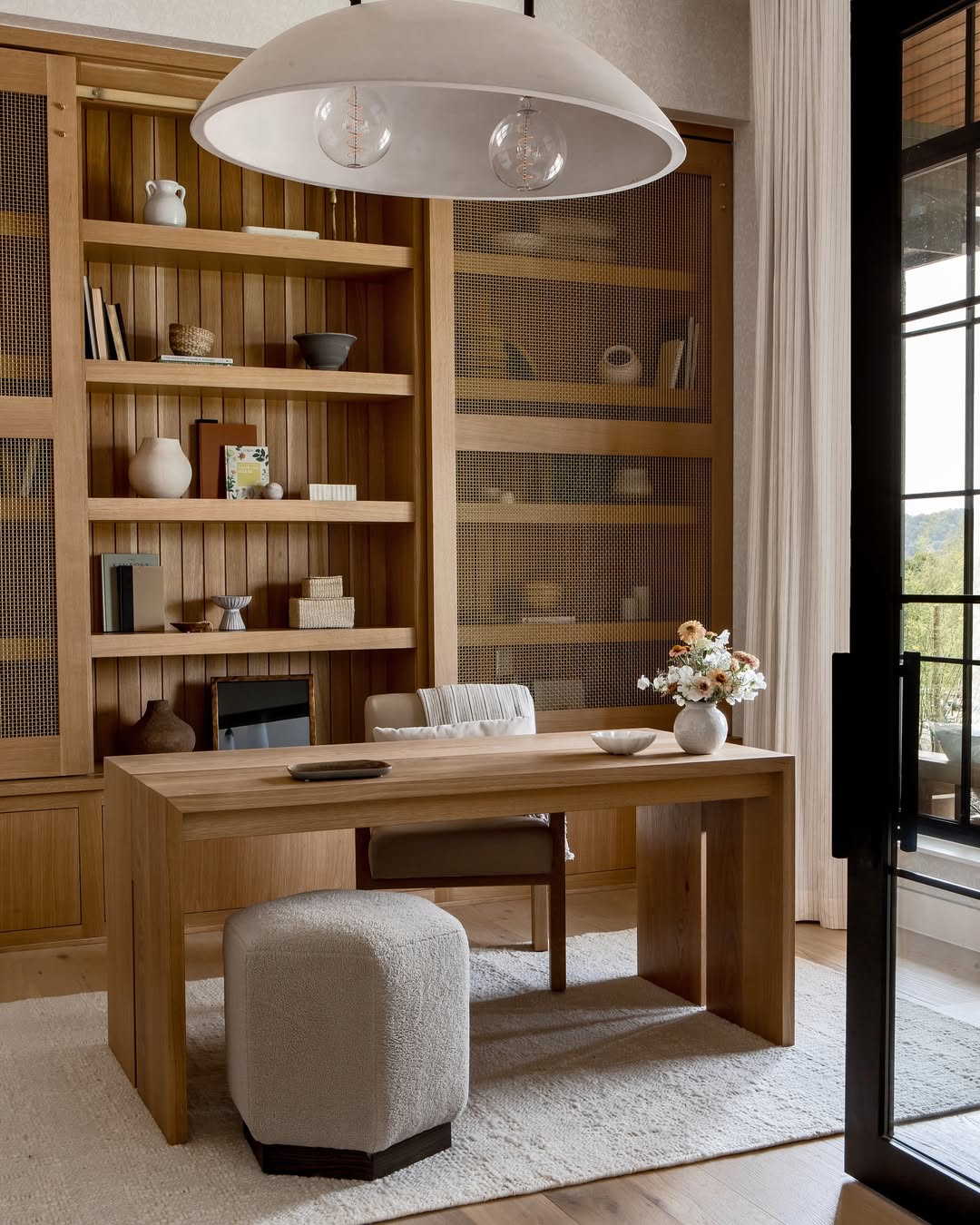 Nordic Office Library with Grain-on-Grain Natural Oak and Vertical Slats