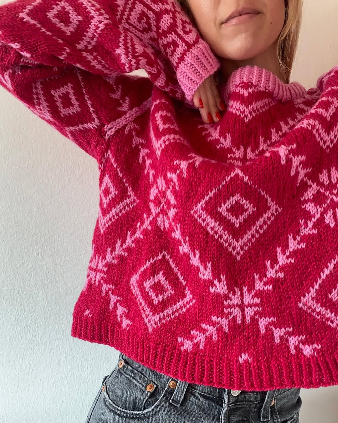 Nordic Snowflake Sweater in Pink and Blush