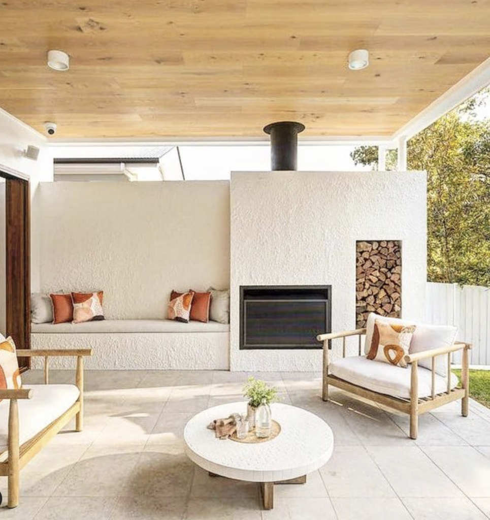 Off-Center Outdoor Fireplace