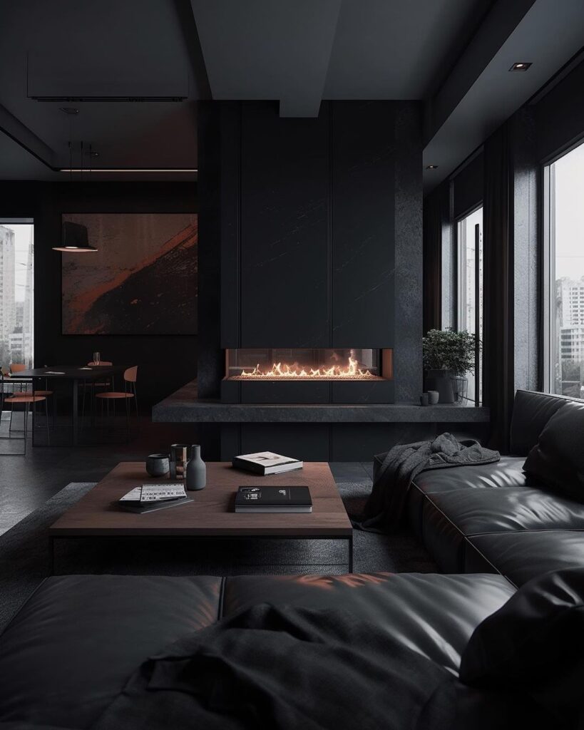 Offset Black Fireplace