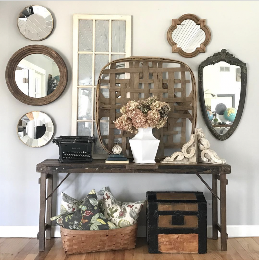 Old Window Decor with a Console Table