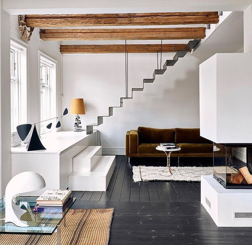 Original Exposed Industrial Chic Beams Over a Modern Setting