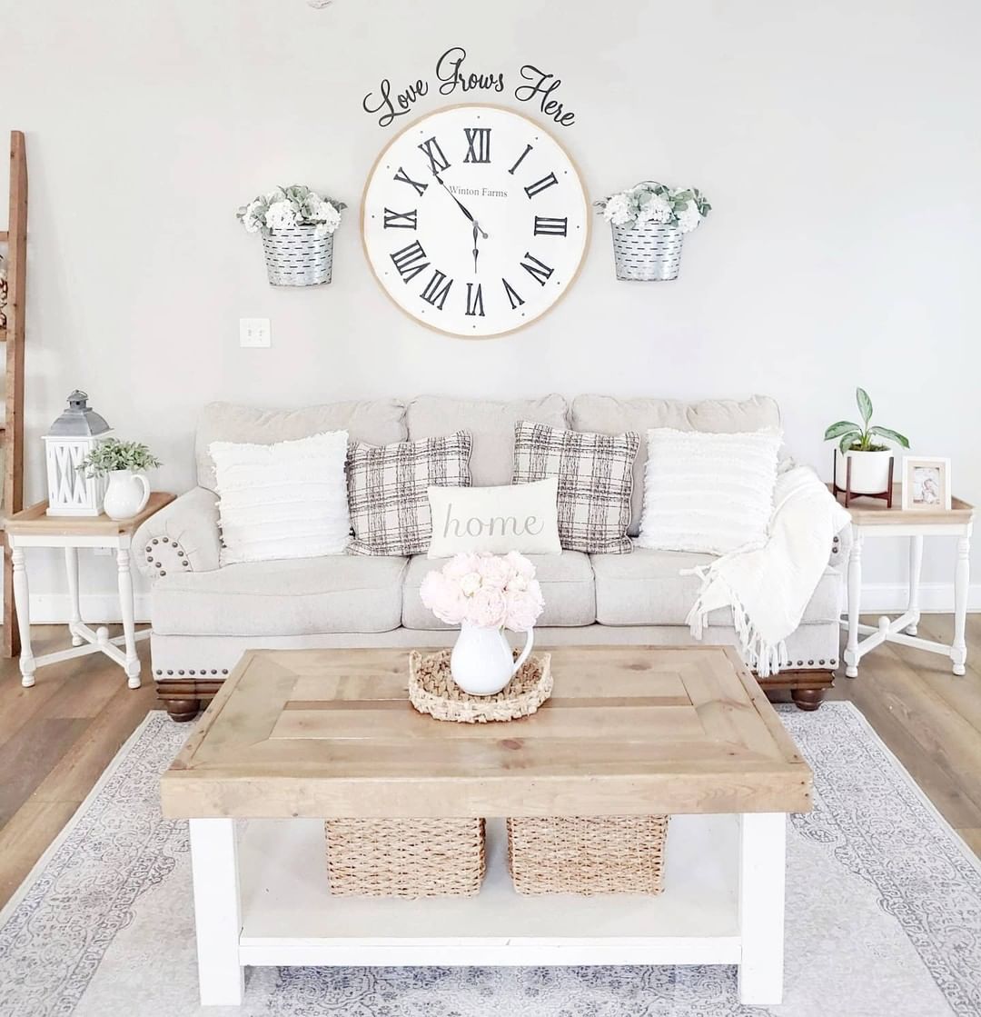 Oversized Wall Clock with Basket Planters