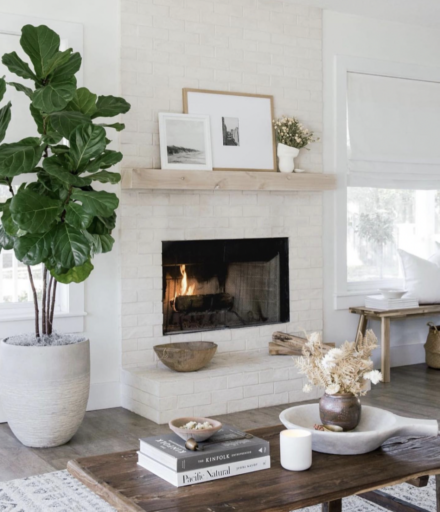 Painted White Brick Fireplace Decor