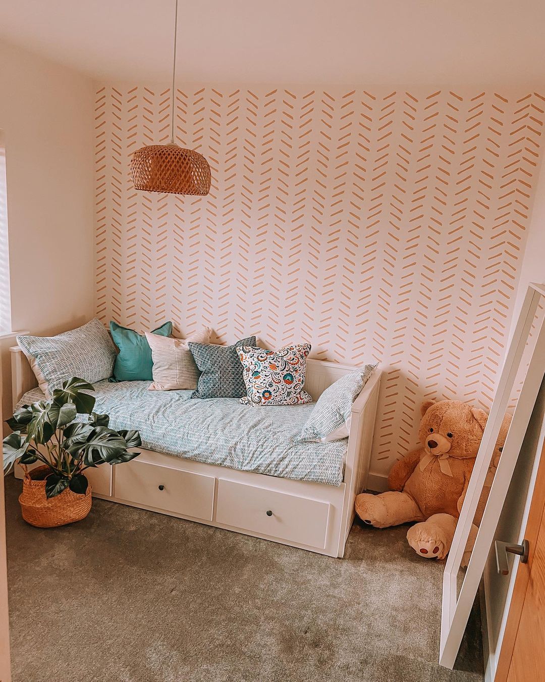 Pastel Pink Herringbone in a Child Play Area
