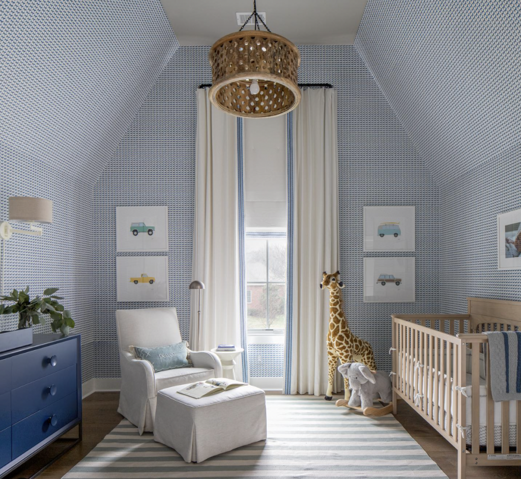 Patterned Blue Walls in a Boy’s Bedroom