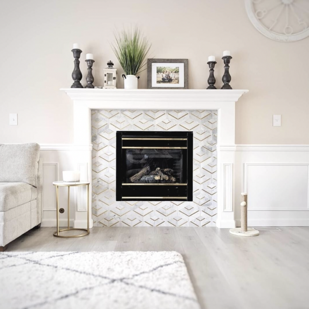 Patterned White Fireplace Tile