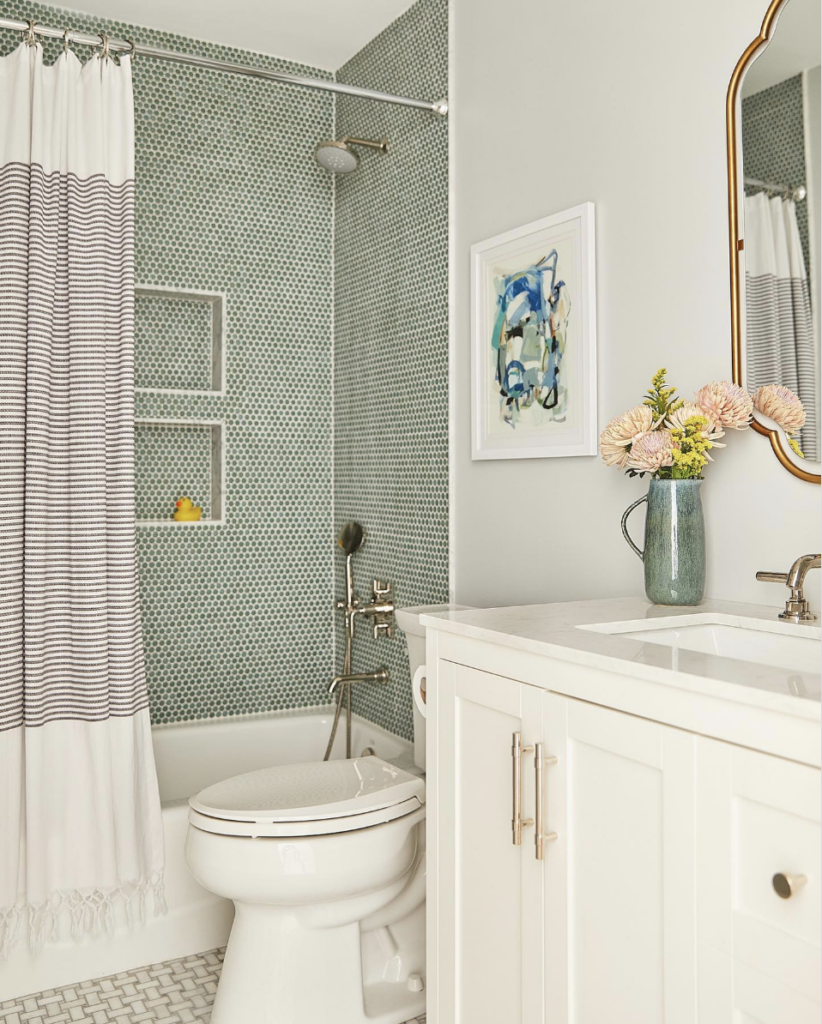 Green Penny Tile Bathroom
