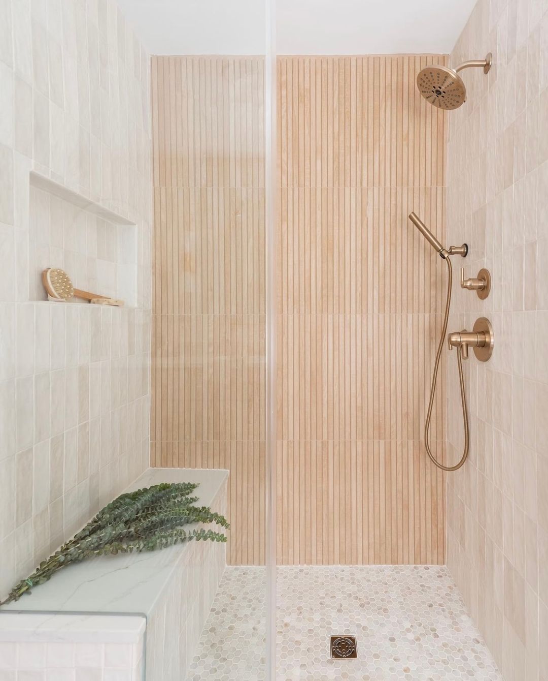 Zen Retreat Shower Design With Penny Tile Flooring