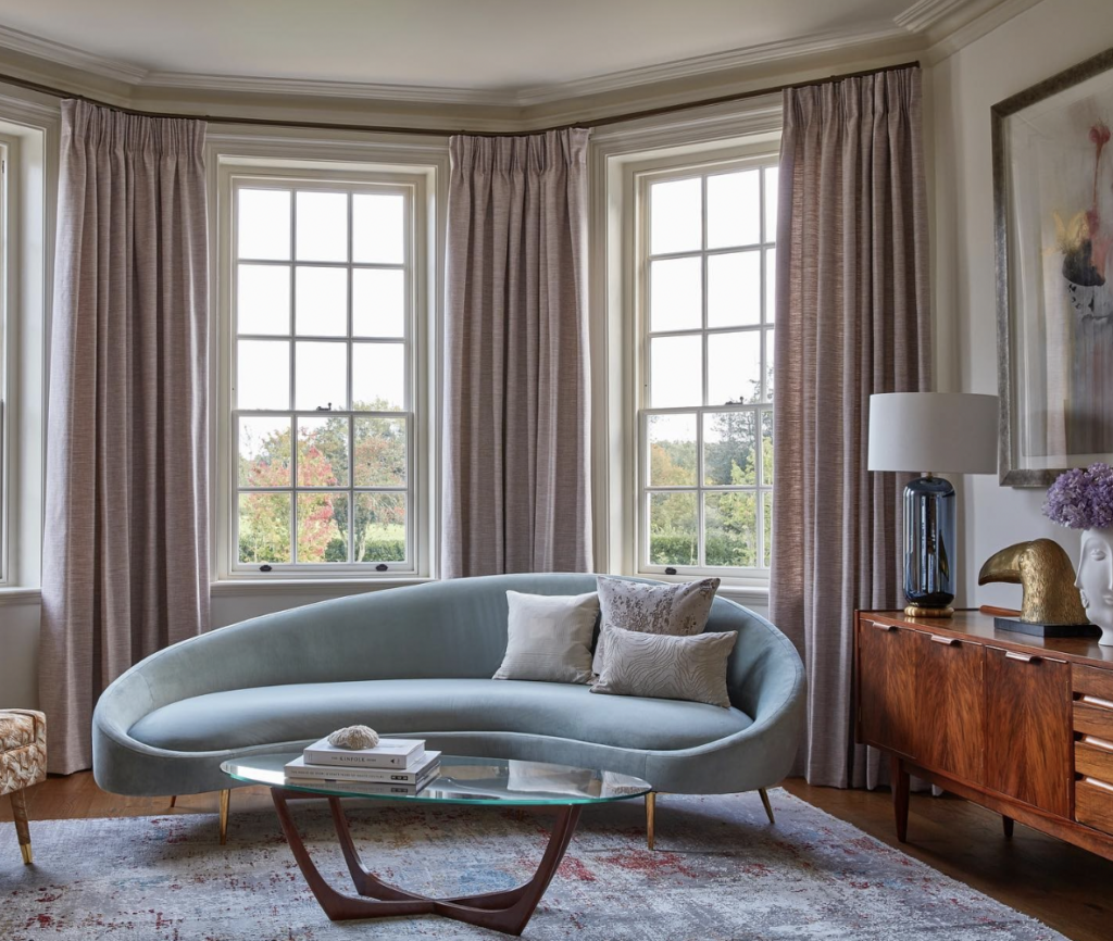 Pink Curtains in a Bay Window