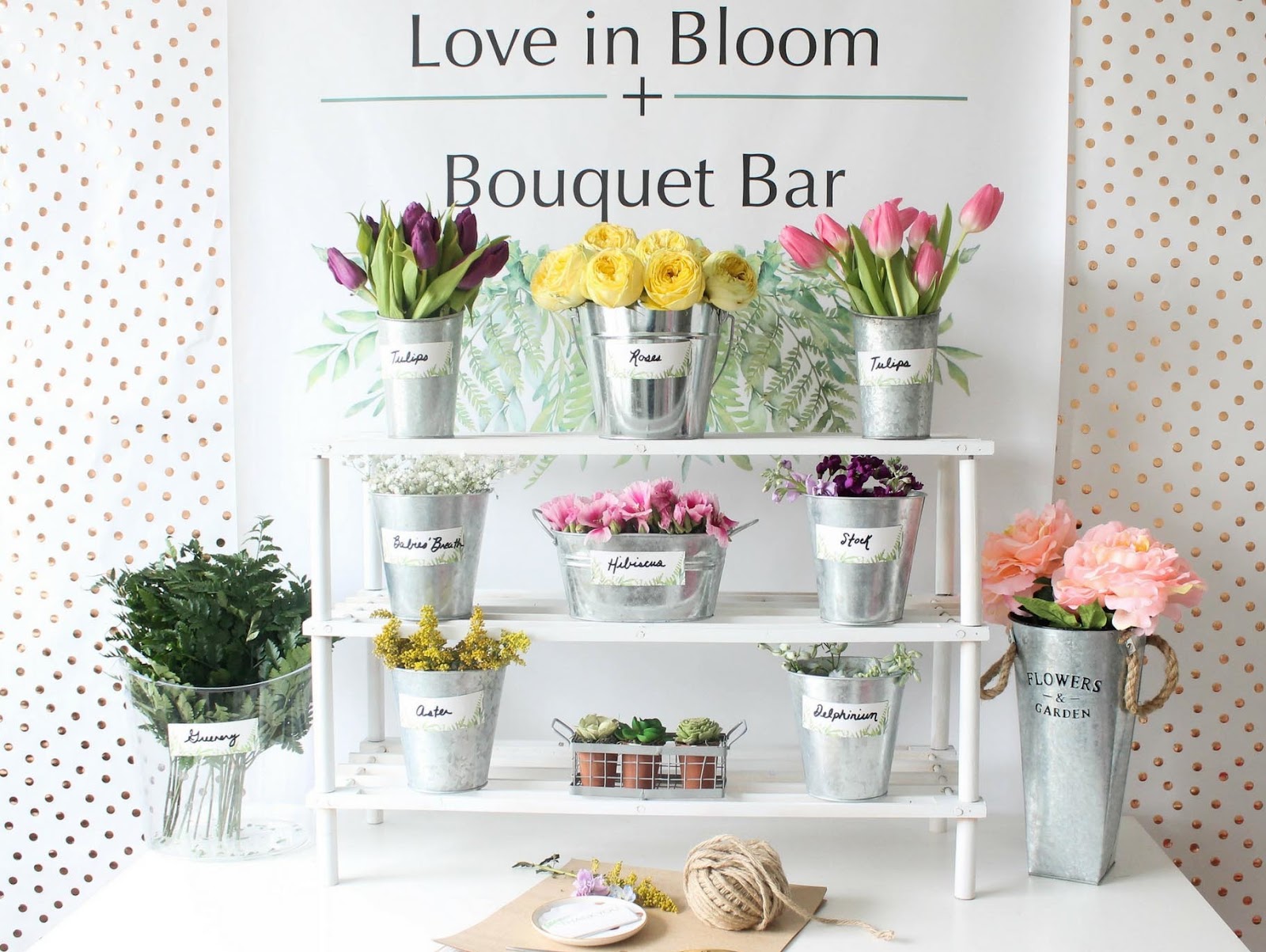 Playful Polka-Dot Backdrop with Tin Pails and Wooden Crates