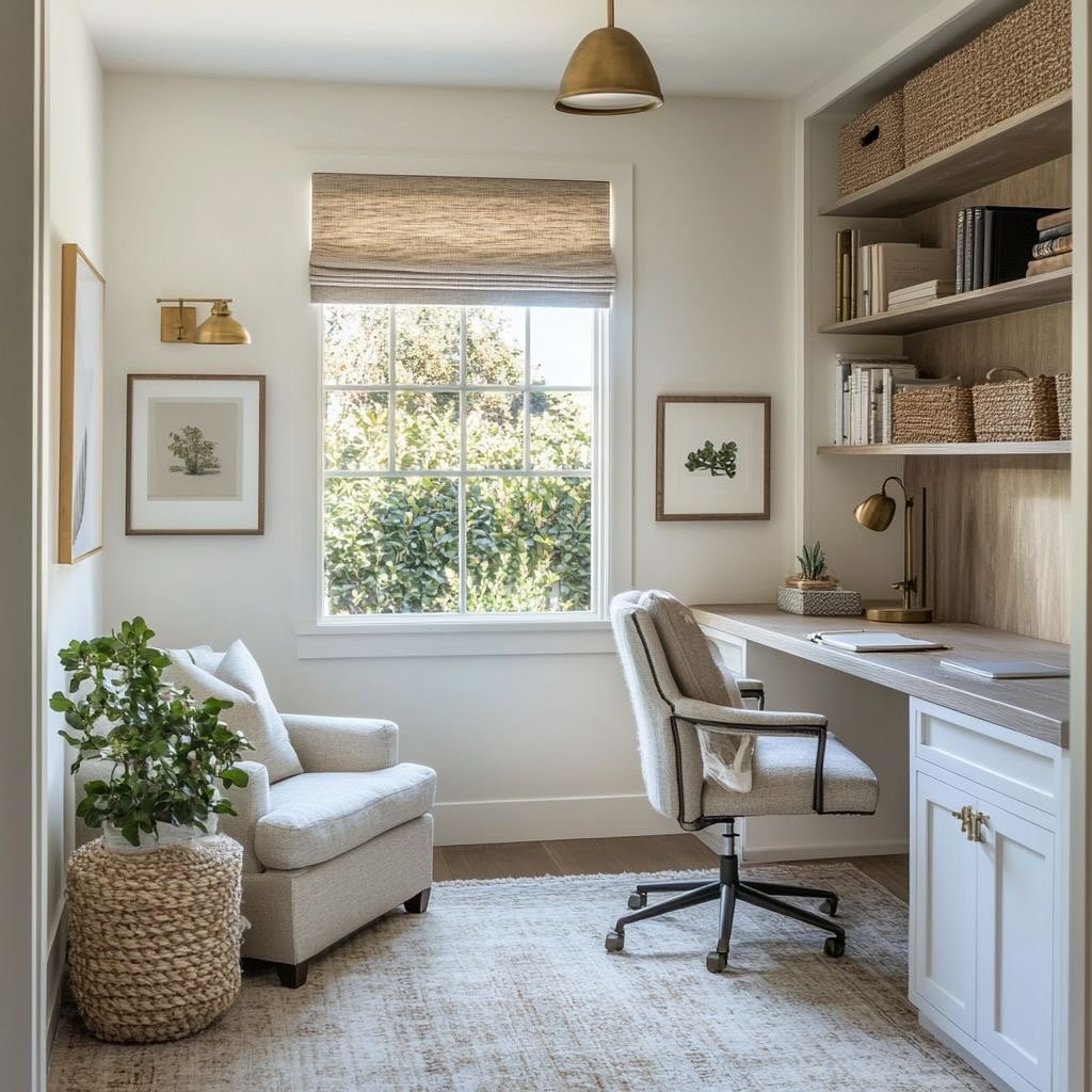 Quiet White Office with Woven Textures