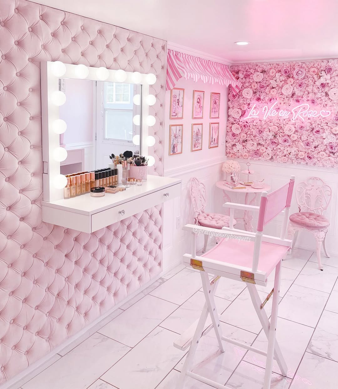 Quilted Wall Panels with Parisian Glam and Neon Lighting