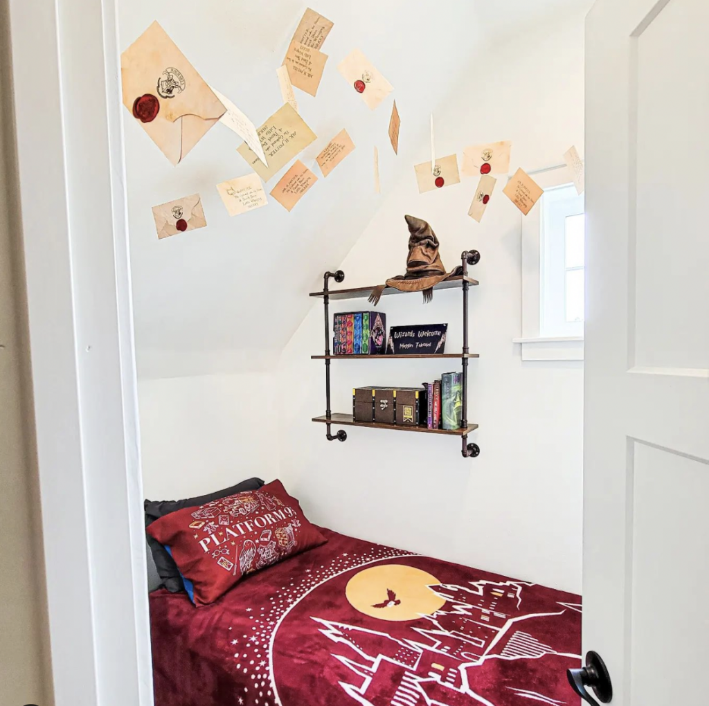 Red Bedding with Ceiling Letter Display