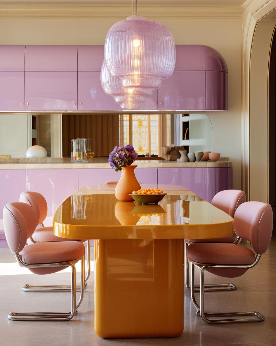 Retro-Futuristic Lavender Dining Space