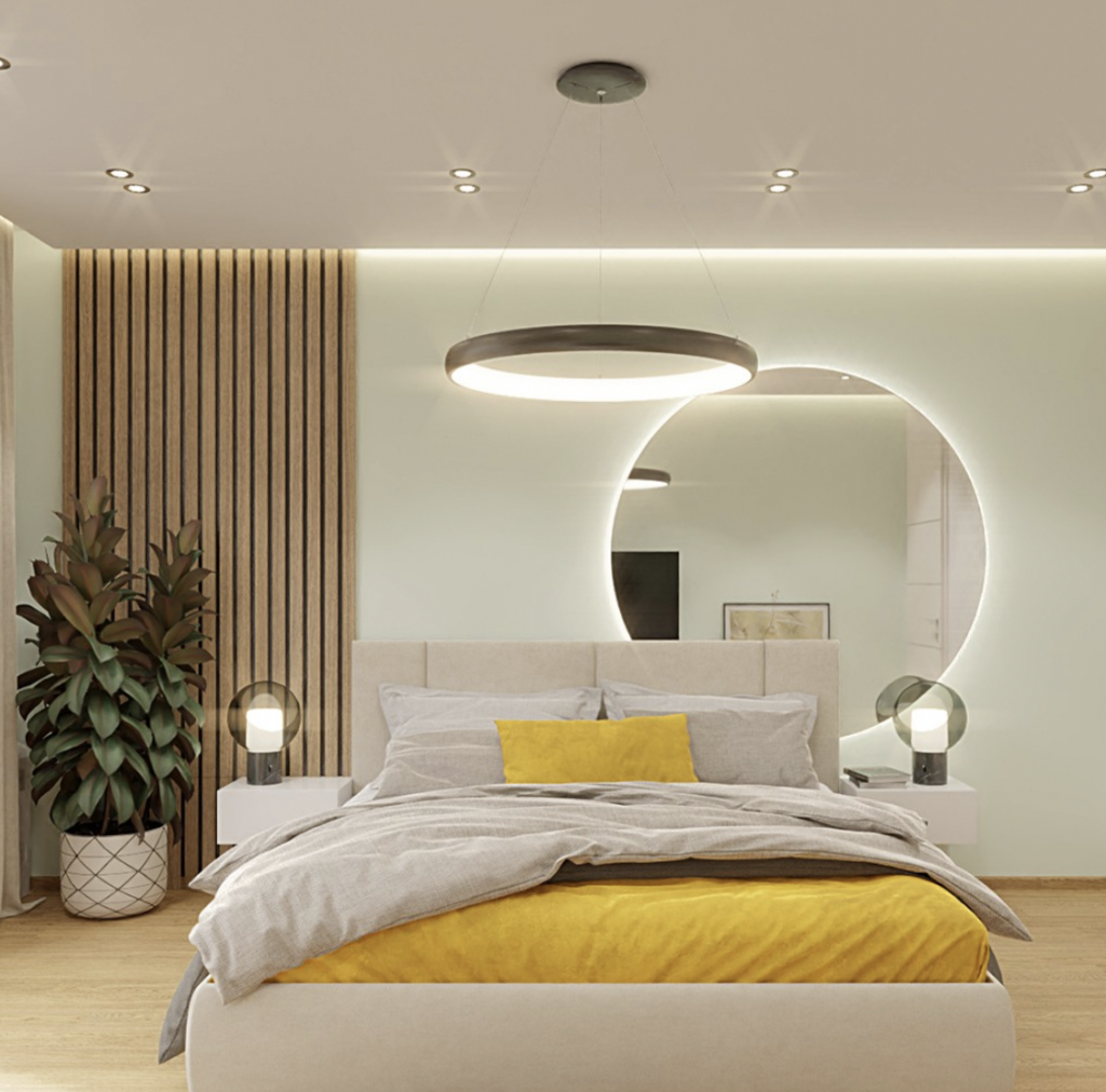 Round Mirrors With Half Wood Paneling