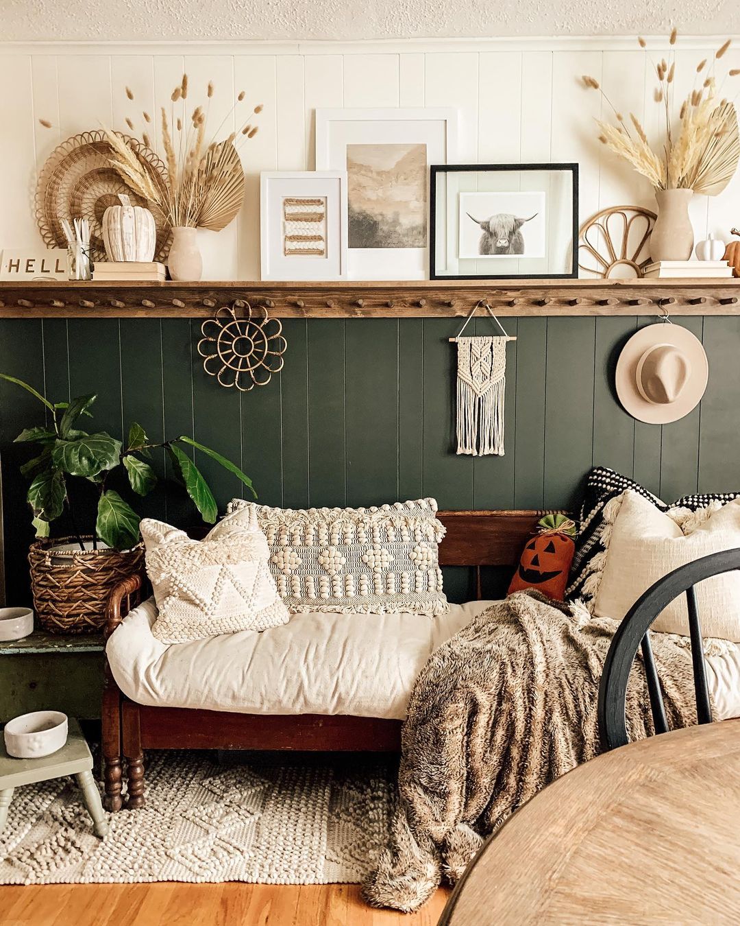 Rustic Living Area with Eclectic Picture Ledge Display