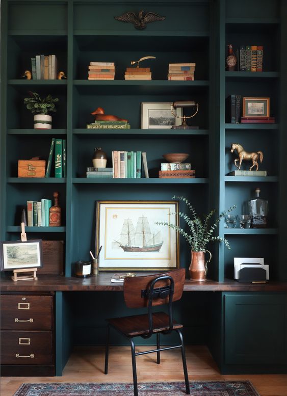 Rustic Green Desk Cabinetry