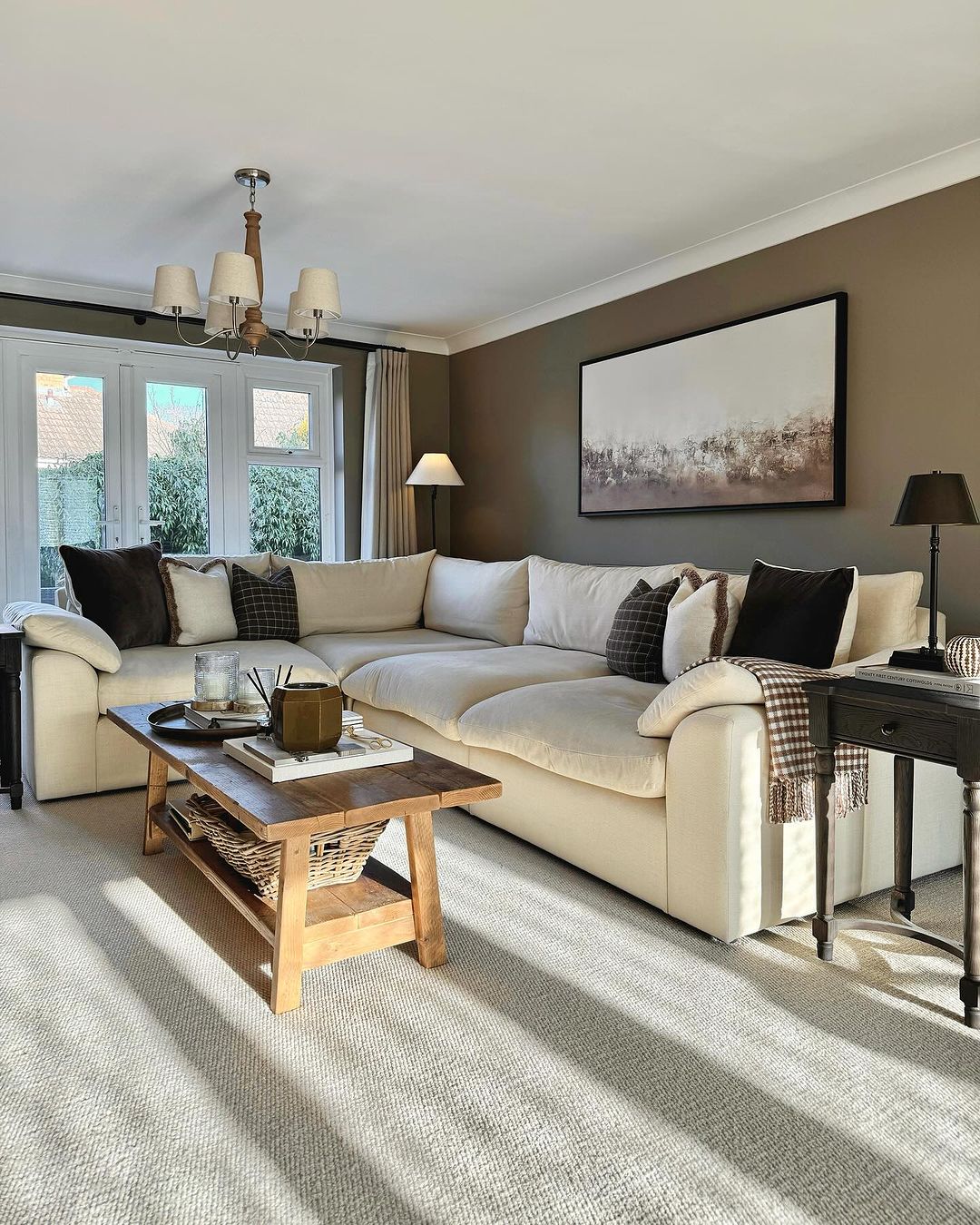 Rustic Living Room with Neutral Tones and Black Accents