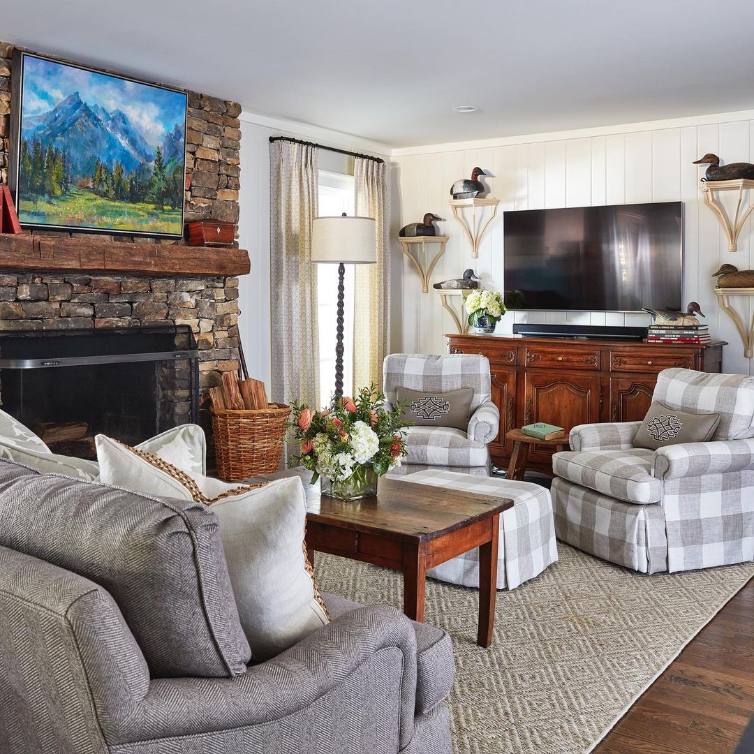 Rustic TV Room with Modern Amenities