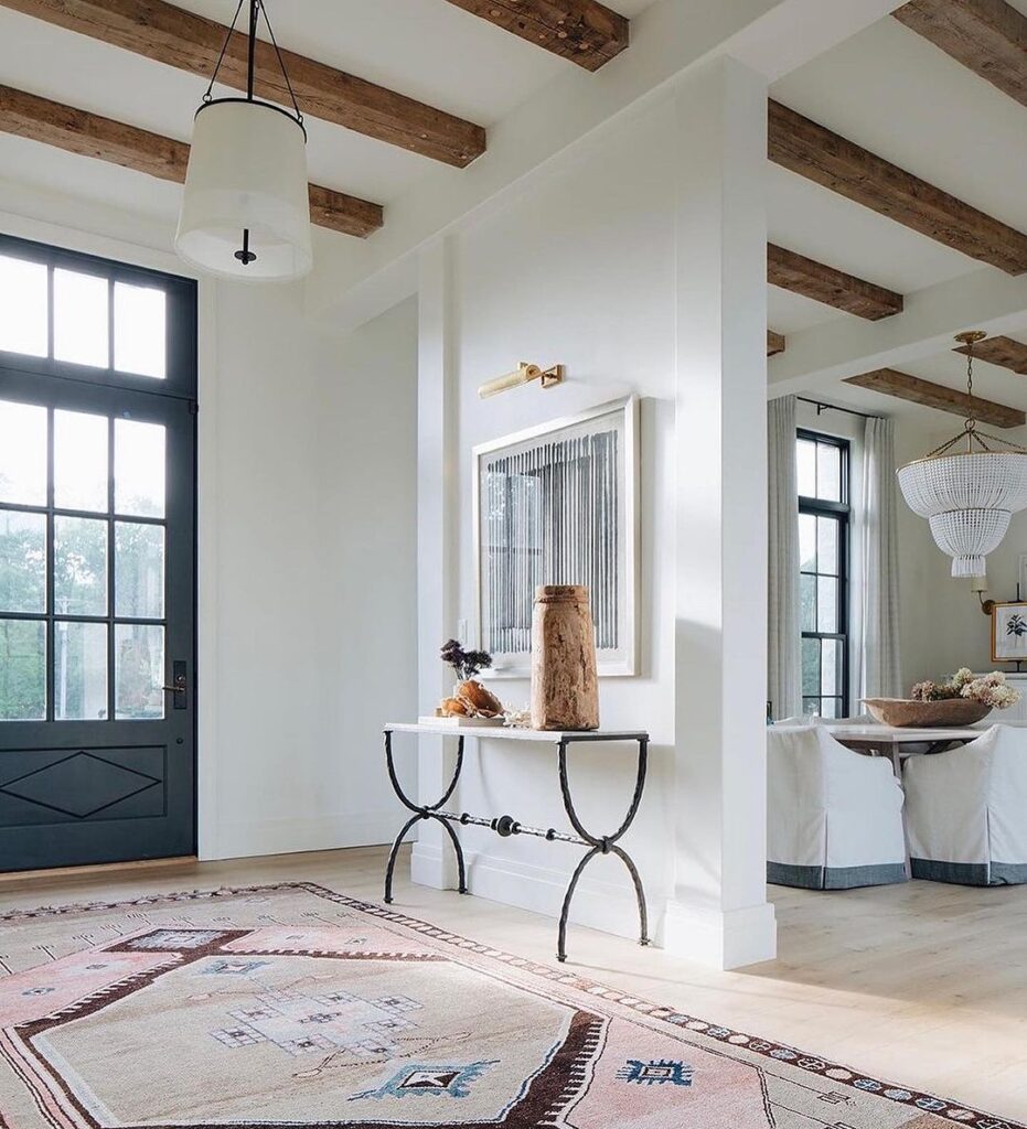 Wooden Beams And Modern Farmhouse Baseboards