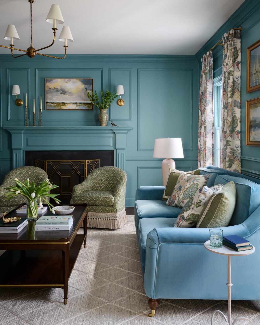 Saturated Teal Fireplace Moldings