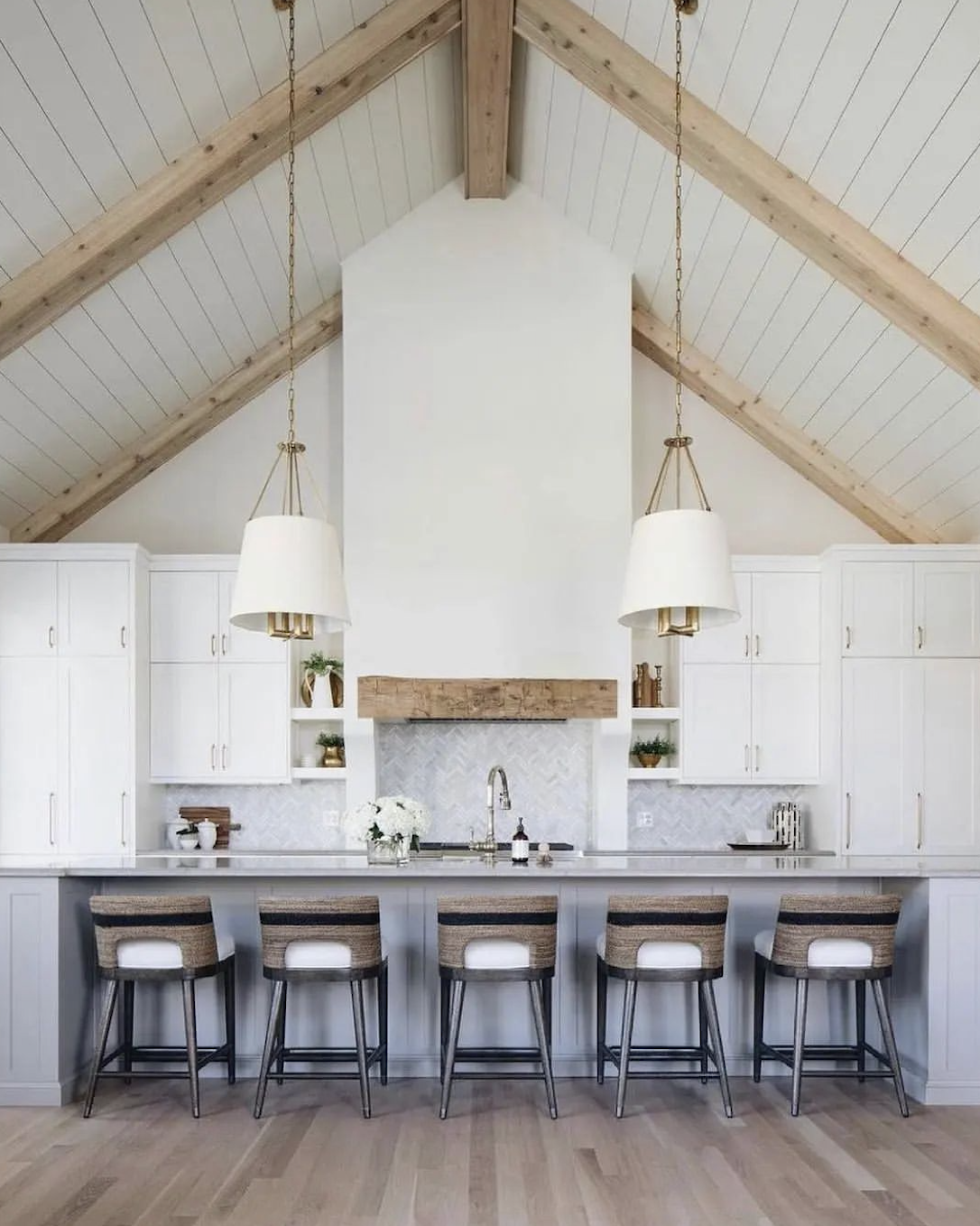Scandinavian Rustic Kitchen With a Vaulted Ceiling