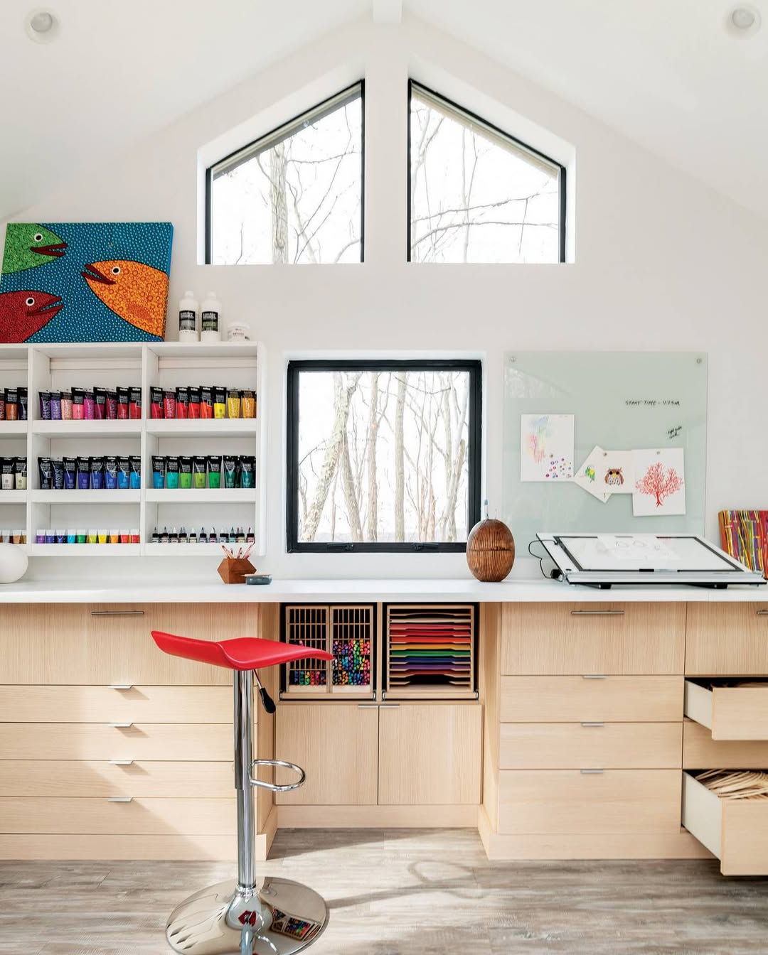 Scandinavian Studio with a Red Accent