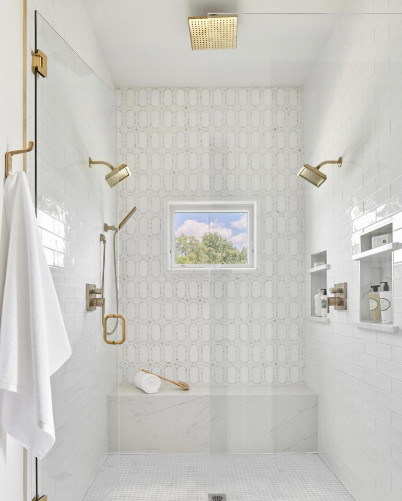 Shower With Built In Bench And Accent Wall