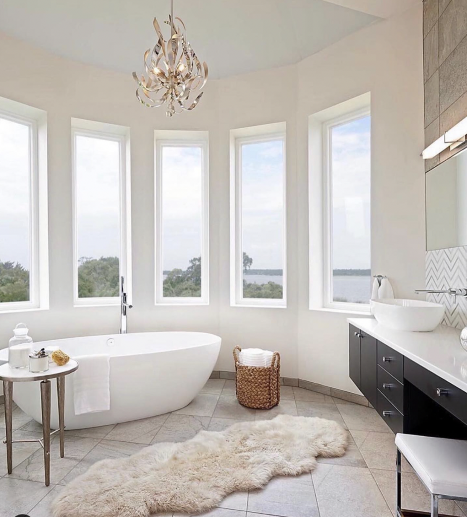 Silver Chandelier in a Small Bathroom