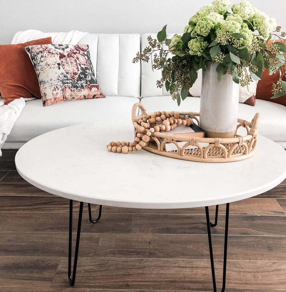 Sleek Minimal Coffee Table with a Thin Marble Top