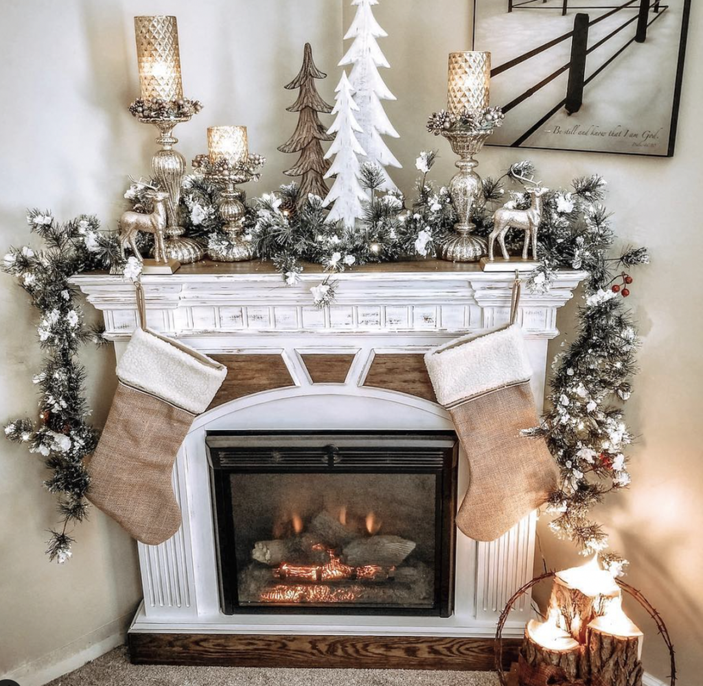 Small Decorated Christmas Corner Fireplace