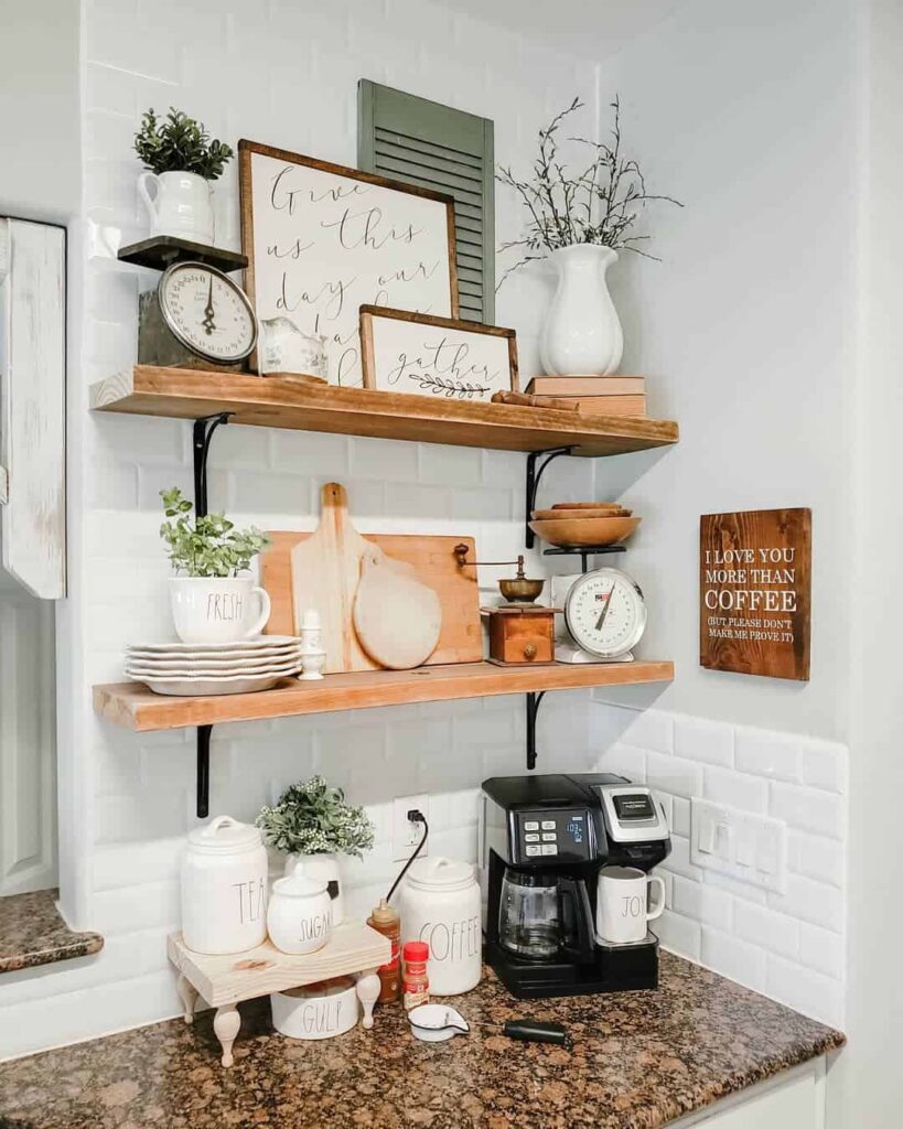 Small Hanging Shelves in a Coffee Bar
