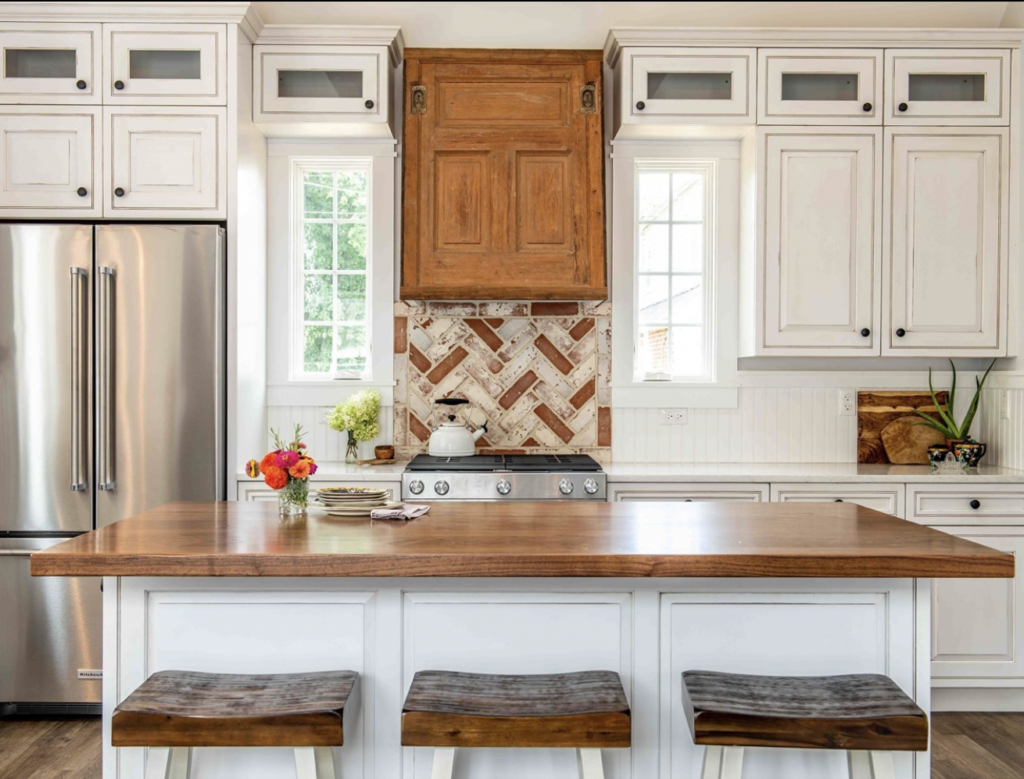 Small Kitchen with Butcher Block and Stool