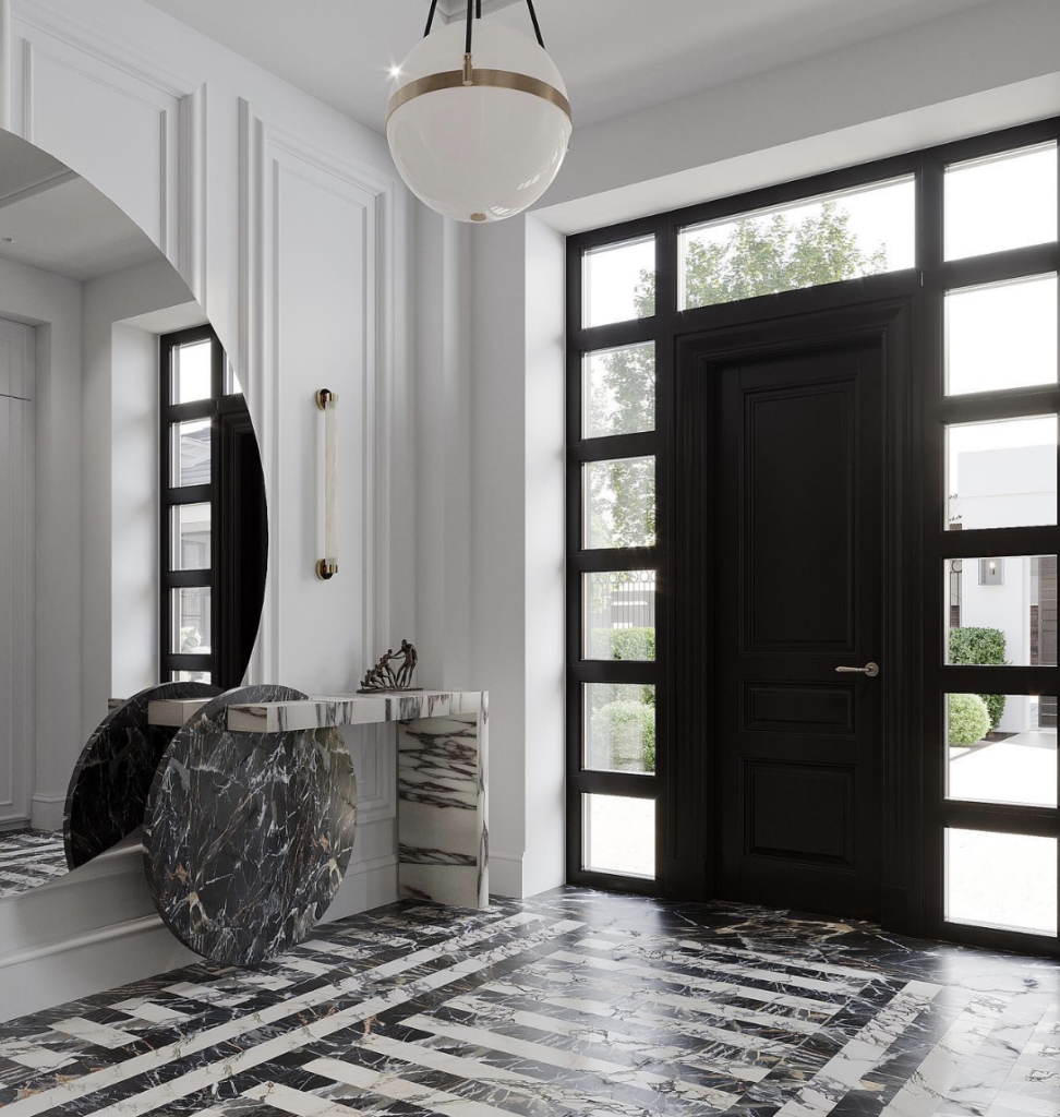 Small Marble Tile Entryway Floor