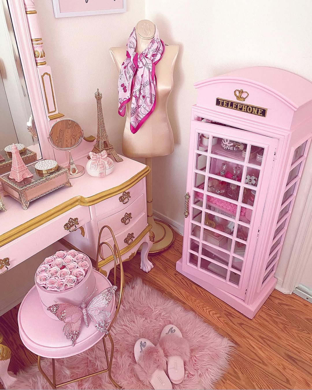 Small Pink Parisian Powder Room