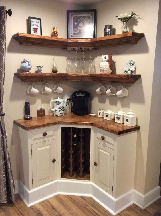 Small-Space Corner Coffee Bar with an Elegant Style