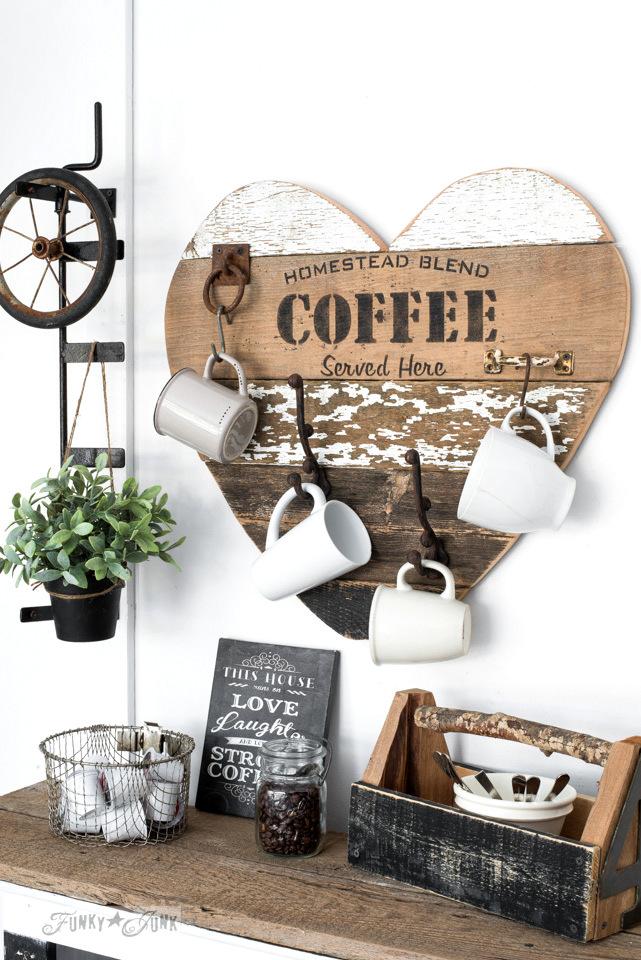 Small Space Countertop Coffee Bar with Wooden Mug Holder
