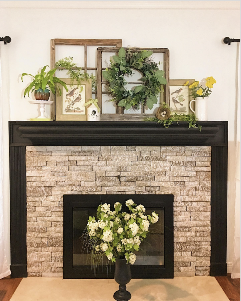 Small Window Frame on a Stone Fireplace