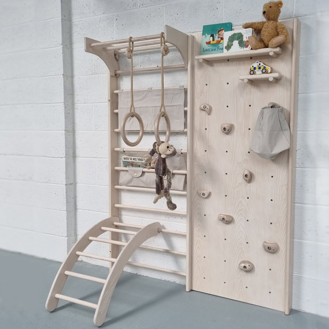 Soft Accent Minimalist Wood Play Gym for Climbing
