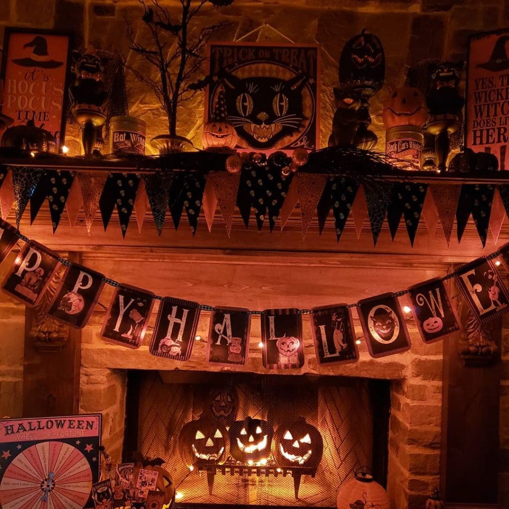 Spooky Orange Fireplace Decor