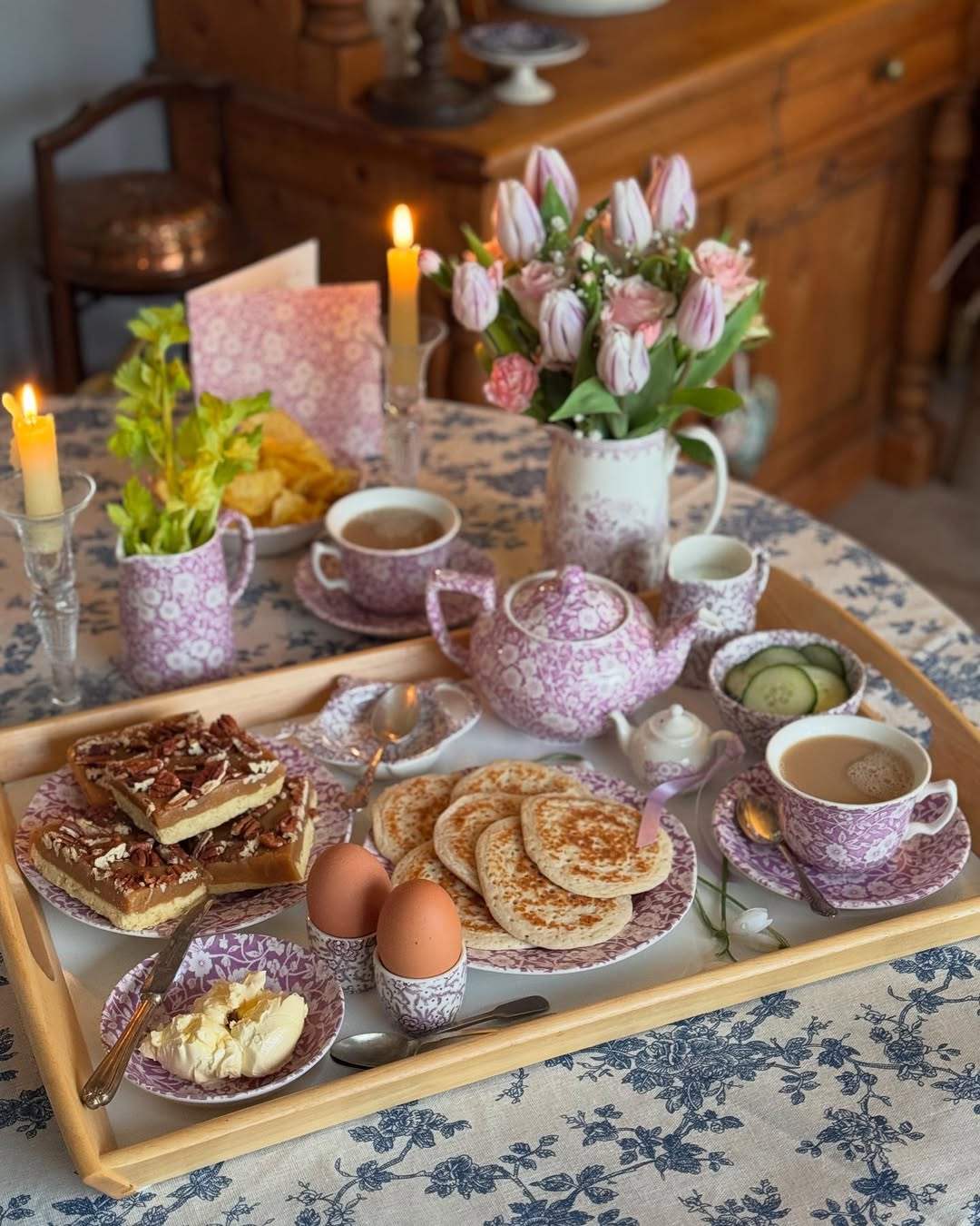 Spring Tea Tray in a Cozy Cottage